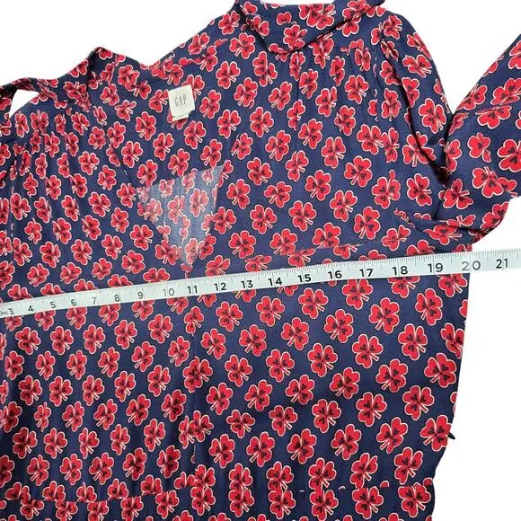 ⭐️Gap Navy Blue/Red Shamrock Clover Tied Neck Long Sleeve Dress Sz 12 - Picture 6 of 10